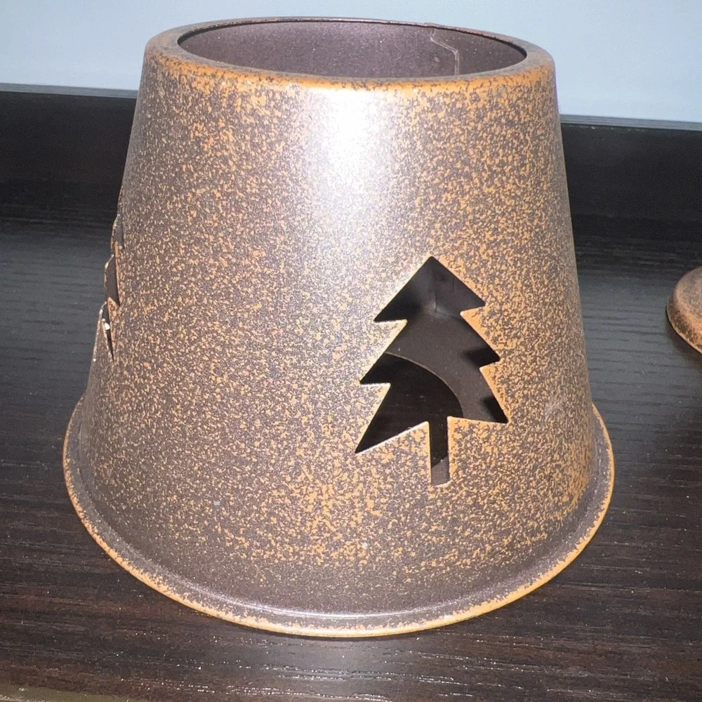 Small Lamplike Candle Holder Antique Copper Like Metal Snowflake Pattern